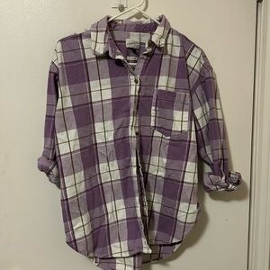 Universal Threads Purple Plaid Oversized Long-sleeve MISSING A BUTTON